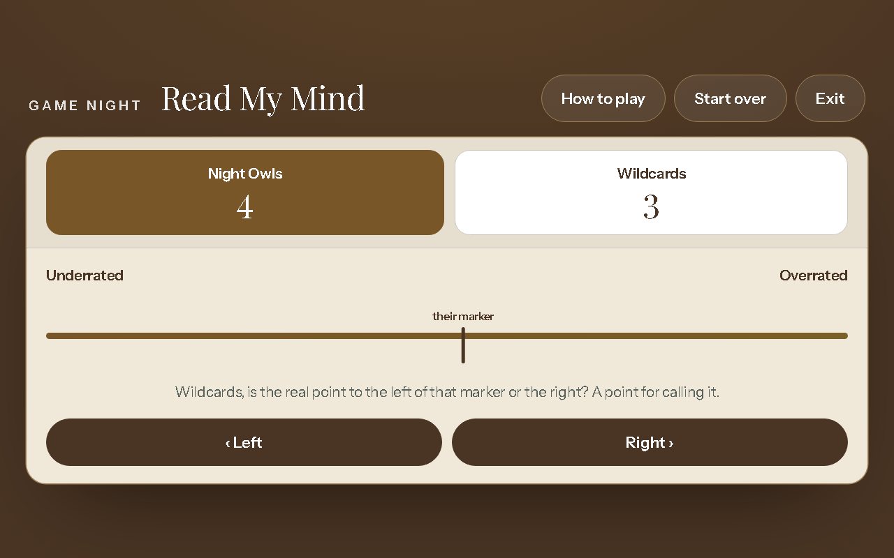 Read My Mind on a screen: a scale between two opposites and a marker to move along it.